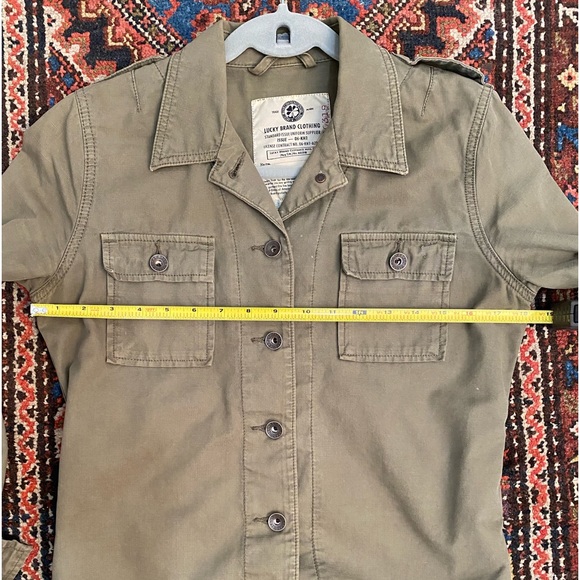 Lucky Brand 90s Y2K Embroidered Military Khaki Army Green Shirt Jacket Retro - Picture 10 of 15